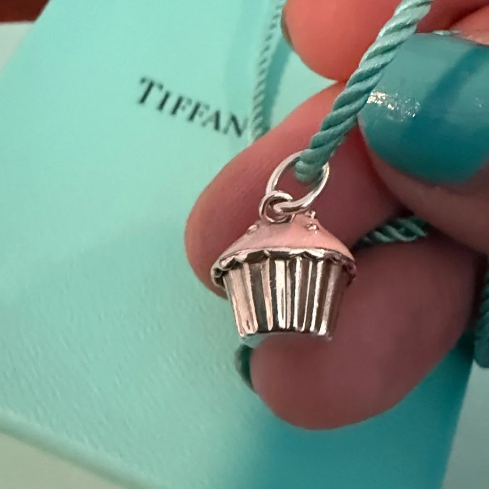 Tiffany & Co. Cupcake Charm Pendant Necklace on Tiffany Silk Cord 16-18”